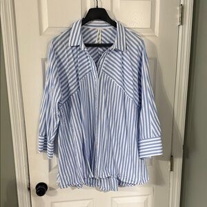 Anthropologie Blue and White Striped Button Down Shirt